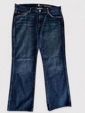 7 For All Mankind Jeans Mens 38 40x32 A Pkt Pocket Bootcut Blue Denim Whiskered